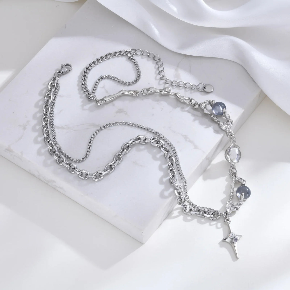Y2K Resin Bead Cross Pendant Necklace
