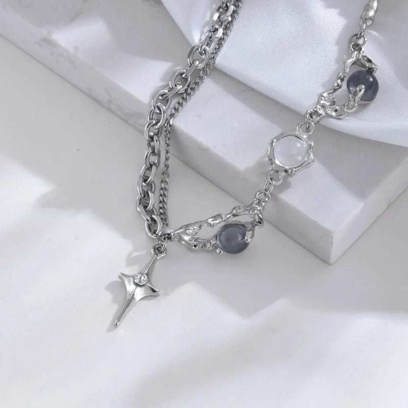 Y2K Resin Bead Cross Pendant Necklace
