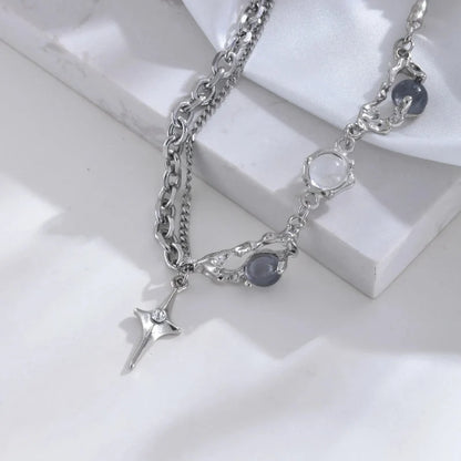 Y2K Resin Bead Cross Pendant Necklace