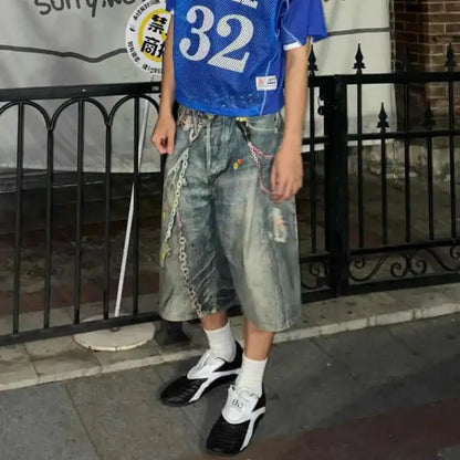 Y2K Retro Accessory Graphic Print Denim Shorts Jorts