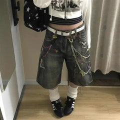 Y2K Retro Accessory Graphic Print Denim Shorts Jorts