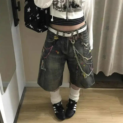 Y2K Retro Accessory Graphic Print Denim Shorts Jorts