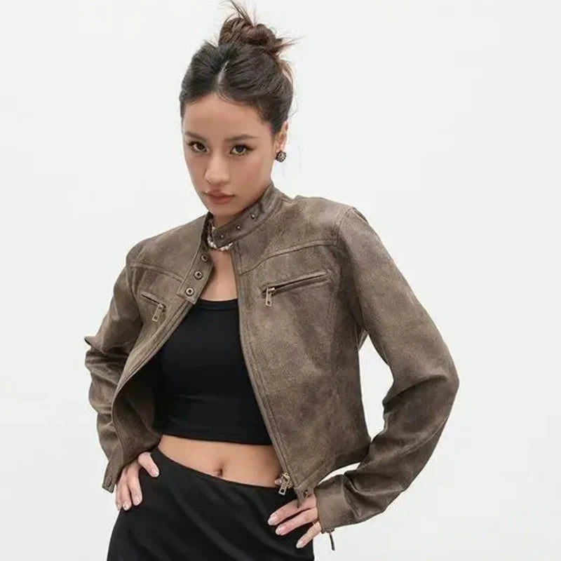Y2K Retro Brown Suede Leather Jacket