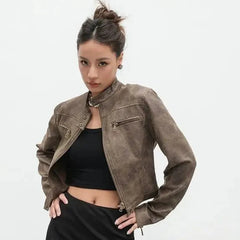 Y2K Retro Brown Suede Leather Jacket