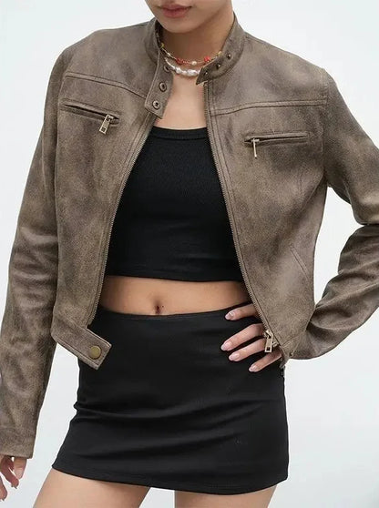 Y2K Retro Brown Suede Leather Jacket
