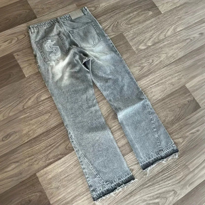 Y2K Retro Dollar Embroidered Patchwork Denim Jeans