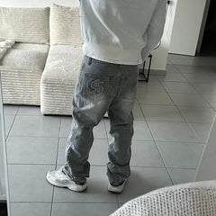 Y2K Retro Dollar Embroidered Patchwork Denim Jeans
