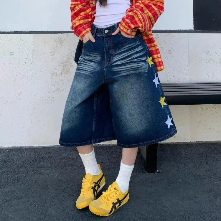 Y2K Retro Embroidered Star Jorts