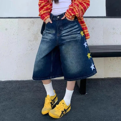 Y2K Retro Embroidered Star Jorts