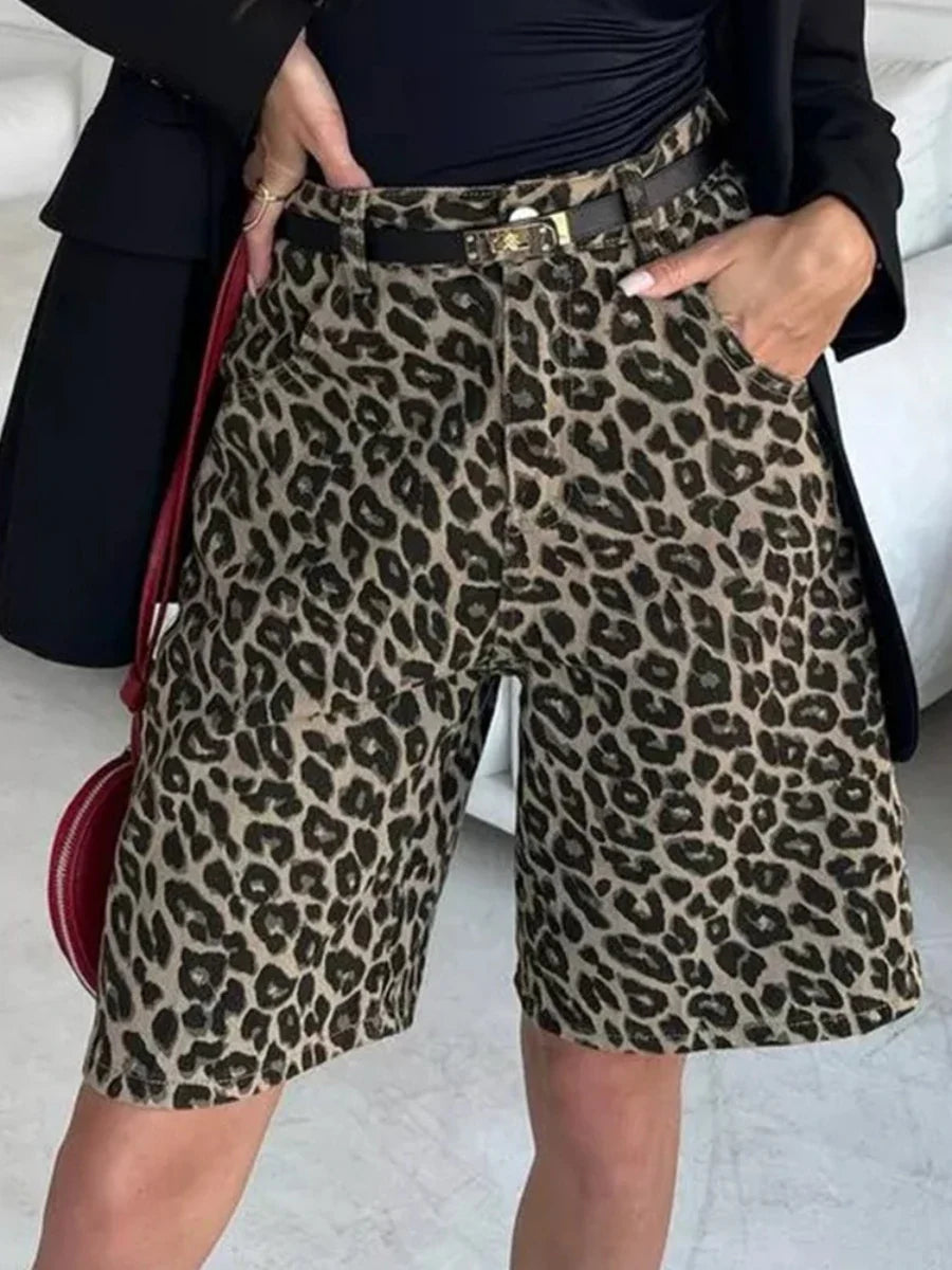Y2K Retro Leopard Print High Waist Shorts