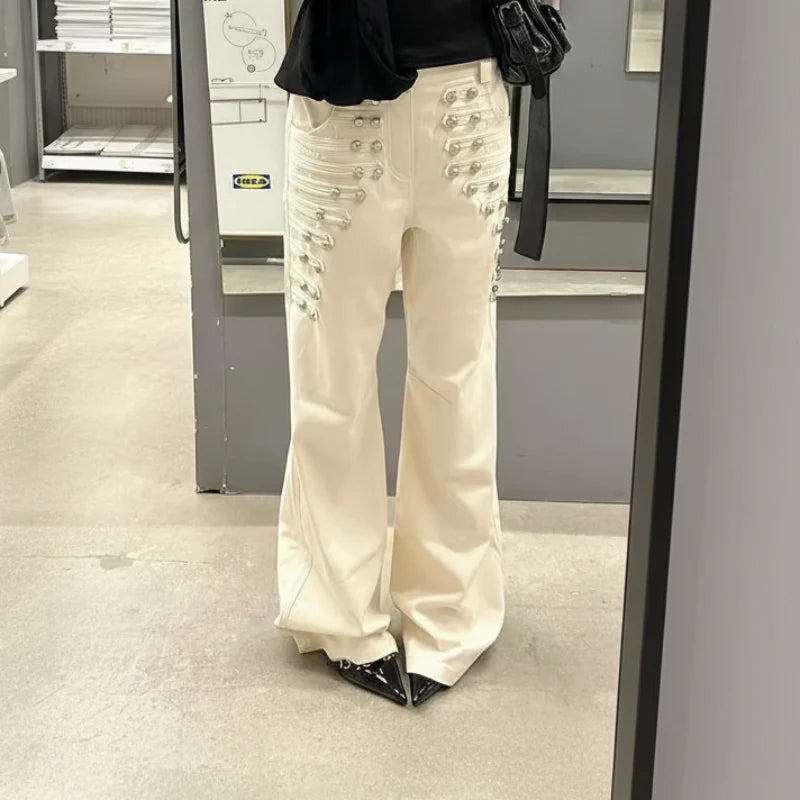Y2K Retro Metal Buckle Design Womens Jeans
