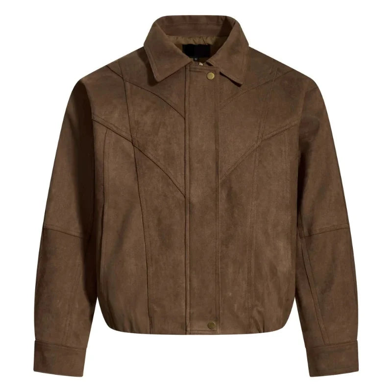 Y2K Retro Spliced Faux Suede Leather Jacket