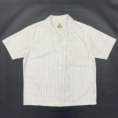 Y2K Retro Striped Short Sleeve Cuban Collar Button Down Shirt