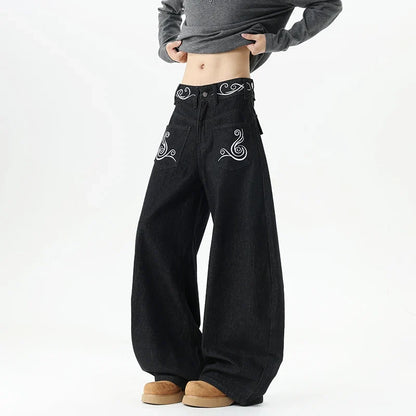 Y2K Retro Western Embroidered Baggy Barrel Jeans