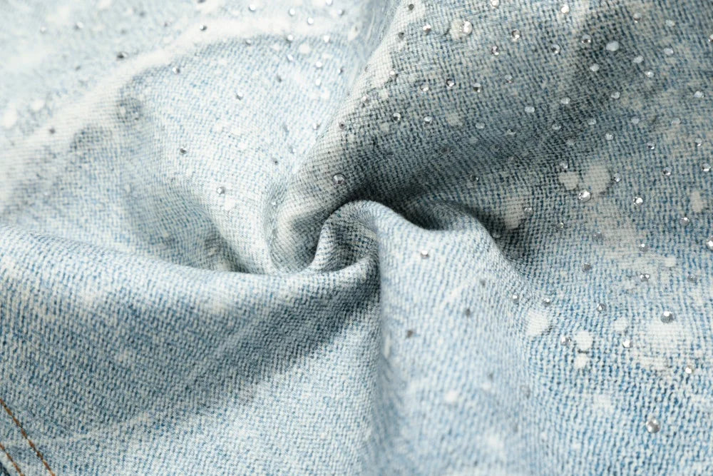 Y2K Rhinestone Distressed Baggy Denim Curved Barrel Jeans
