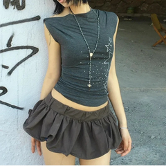 Y2K Rhinestone Star Graphic Off Shoulder Baby Tee