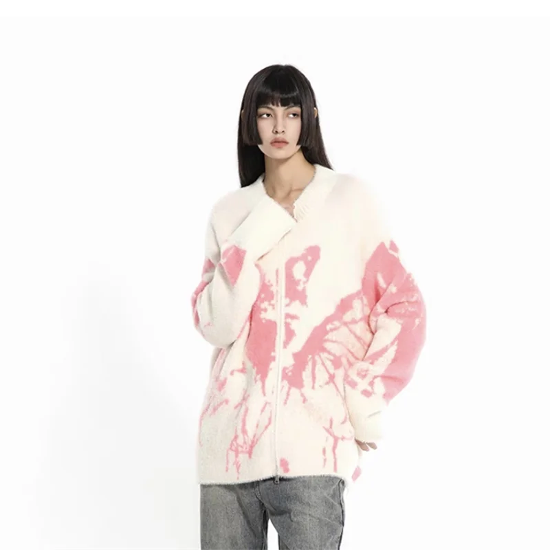 Y2K Ripped Butterfly Graphic Zip Up Knitted Cardigan