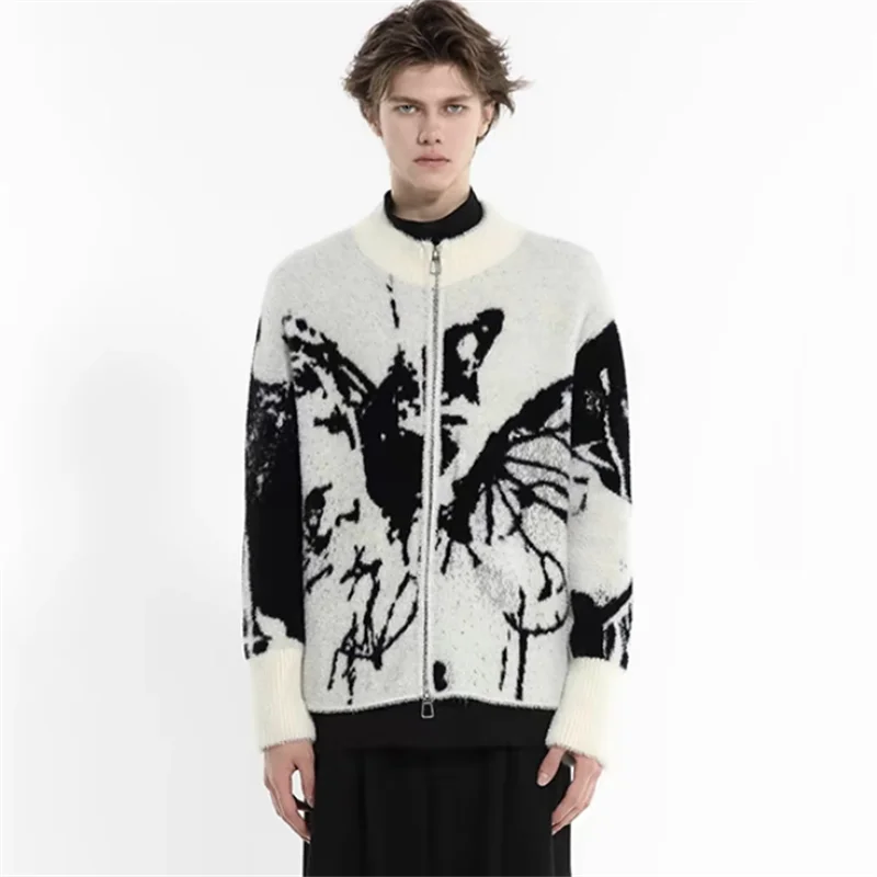 Y2K Ripped Butterfly Graphic Zip Up Knitted Cardigan