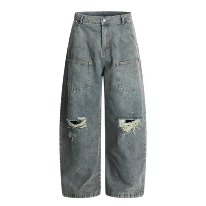 Y2K Ripped Distressed Baggy Denim Curved Barrel Jeans