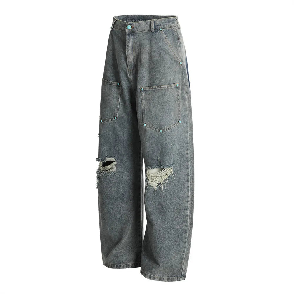 Y2K Ripped Distressed Baggy Denim Curved Barrel Jeans