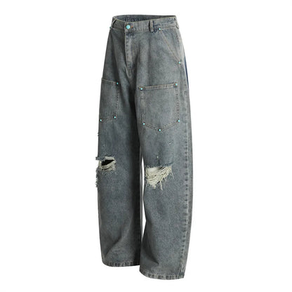 Y2K Ripped Distressed Baggy Denim Curved Barrel Jeans