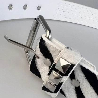 Y2K Rivet Inlay Animal Print Faux Leather Belt