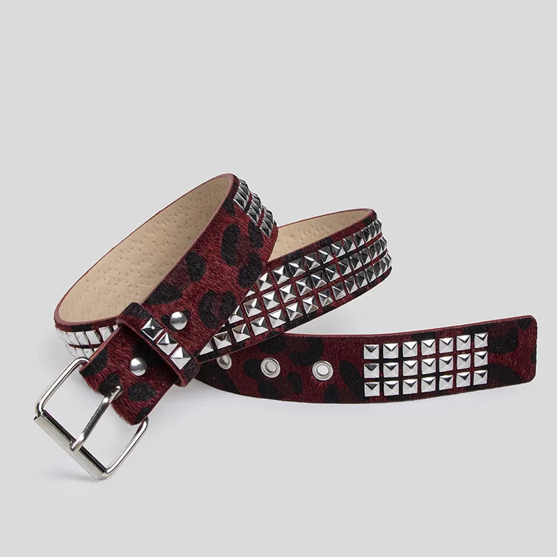 Y2K Rivet Inlay Animal Print Faux Leather Belt