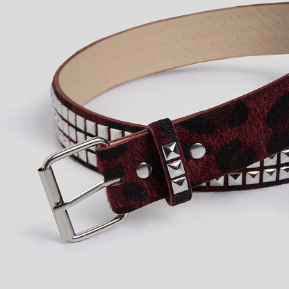 Y2K Rivet Inlay Animal Print Faux Leather Belt