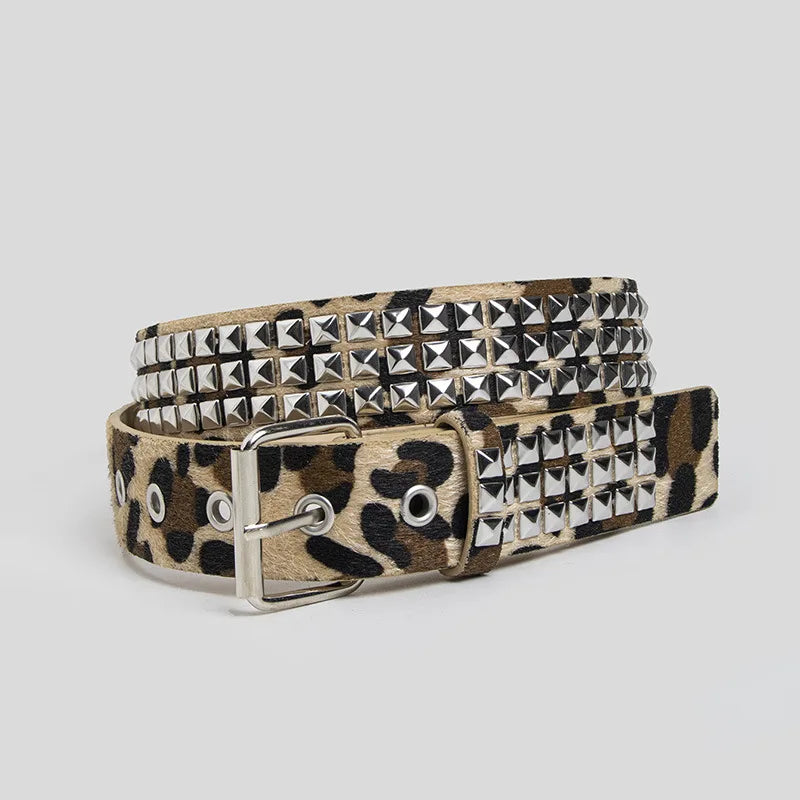 Y2K Rivet Inlay Animal Print Faux Leather Belt