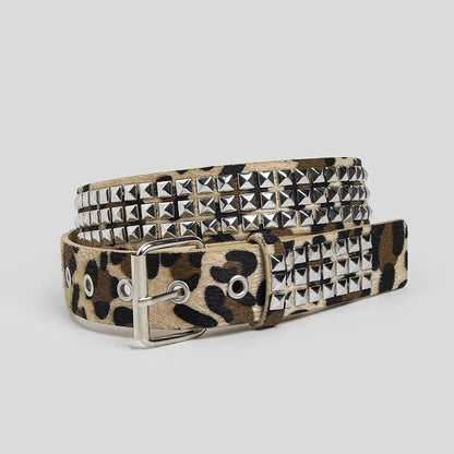 Y2K Rivet Inlay Animal Print Faux Leather Belt