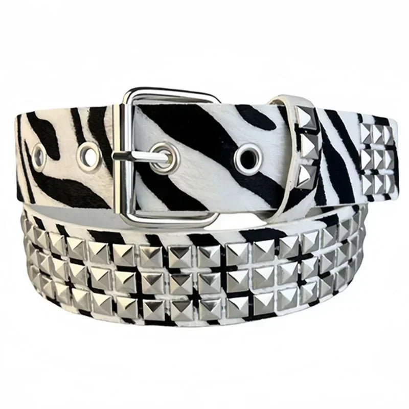 Y2K Rivet Inlay Animal Print Faux Leather Belt