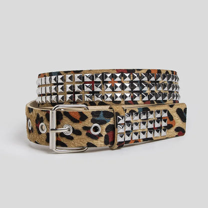 Y2K Rivet Inlay Animal Print Faux Leather Belt