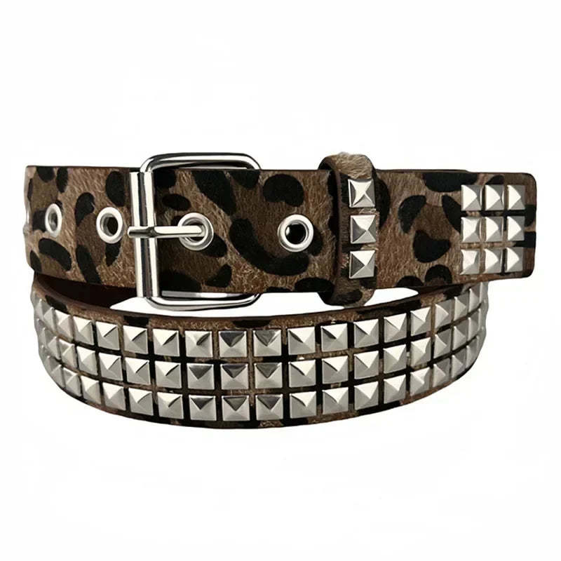 Y2K Rivet Inlay Animal Print Faux Leather Belt