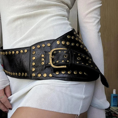Y2K Rivet Irregular Wide Faux Leather Body Belt