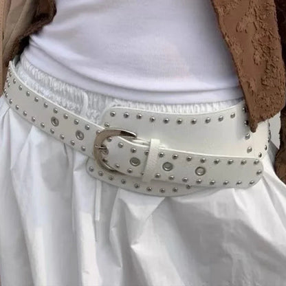 Y2K Rivet Irregular Wide Faux Leather Body Belt