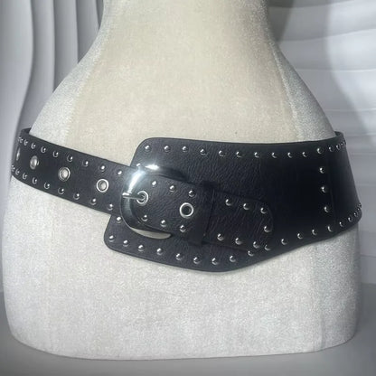 Y2K Rivet Irregular Wide Faux Leather Body Belt