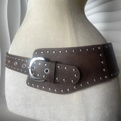 Y2K Rivet Irregular Wide Faux Leather Body Belt