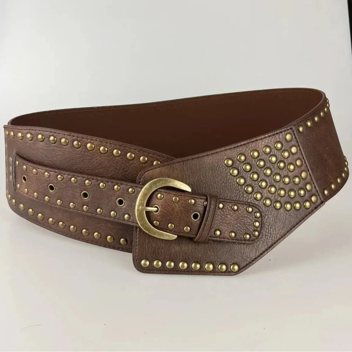 Y2K Rivet Irregular Wide Faux Leather Body Belt