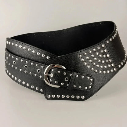 Y2K Rivet Irregular Wide Faux Leather Body Belt
