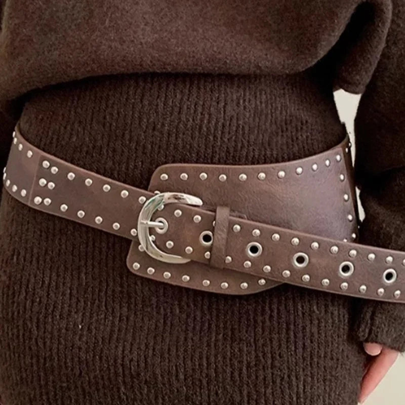 Y2K Rivet Irregular Wide Faux Leather Body Belt