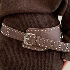 Y2K Rivet Irregular Wide Faux Leather Body Belt