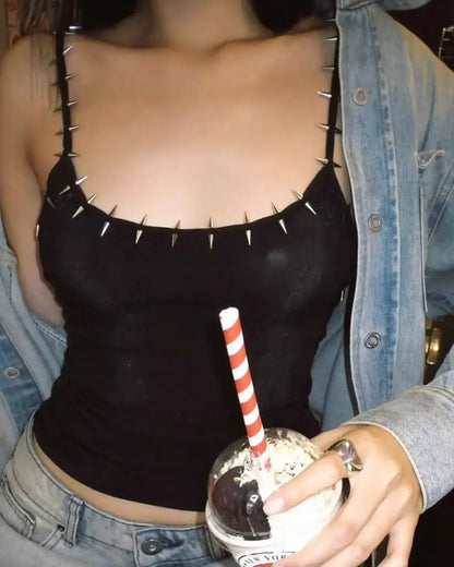 Y2K Rivet Lined Gothic Low Cut Tank Top
