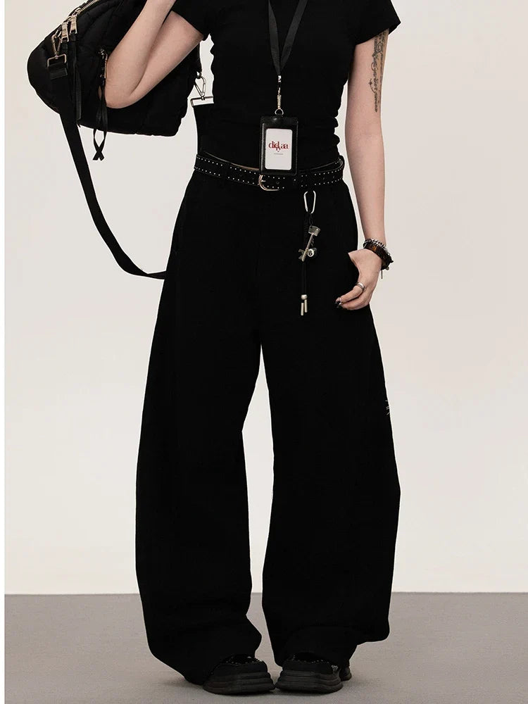 Y2K Rose Floral Embroidered Black Baggy Jeans