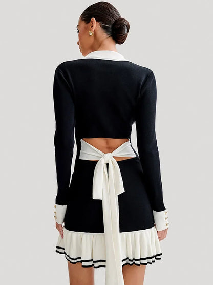 Y2K Ruffled Bow Knit Mini Dress
