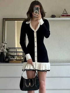 Y2K Ruffled Bow Knit Mini Dress