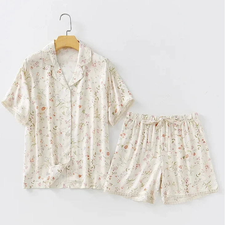 Y2K Satin Willow Print Two Piece Pyjamas