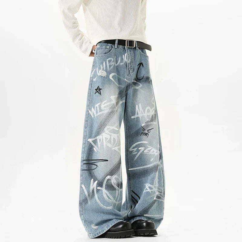 Y2K Scribble Graffiti Graphic Jeans