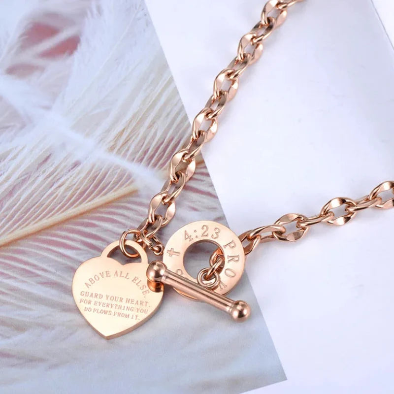 Y2K Scriptured Heart Charm Pendant Necklace