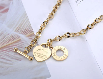 Y2K Scriptured Heart Charm Pendant Necklace