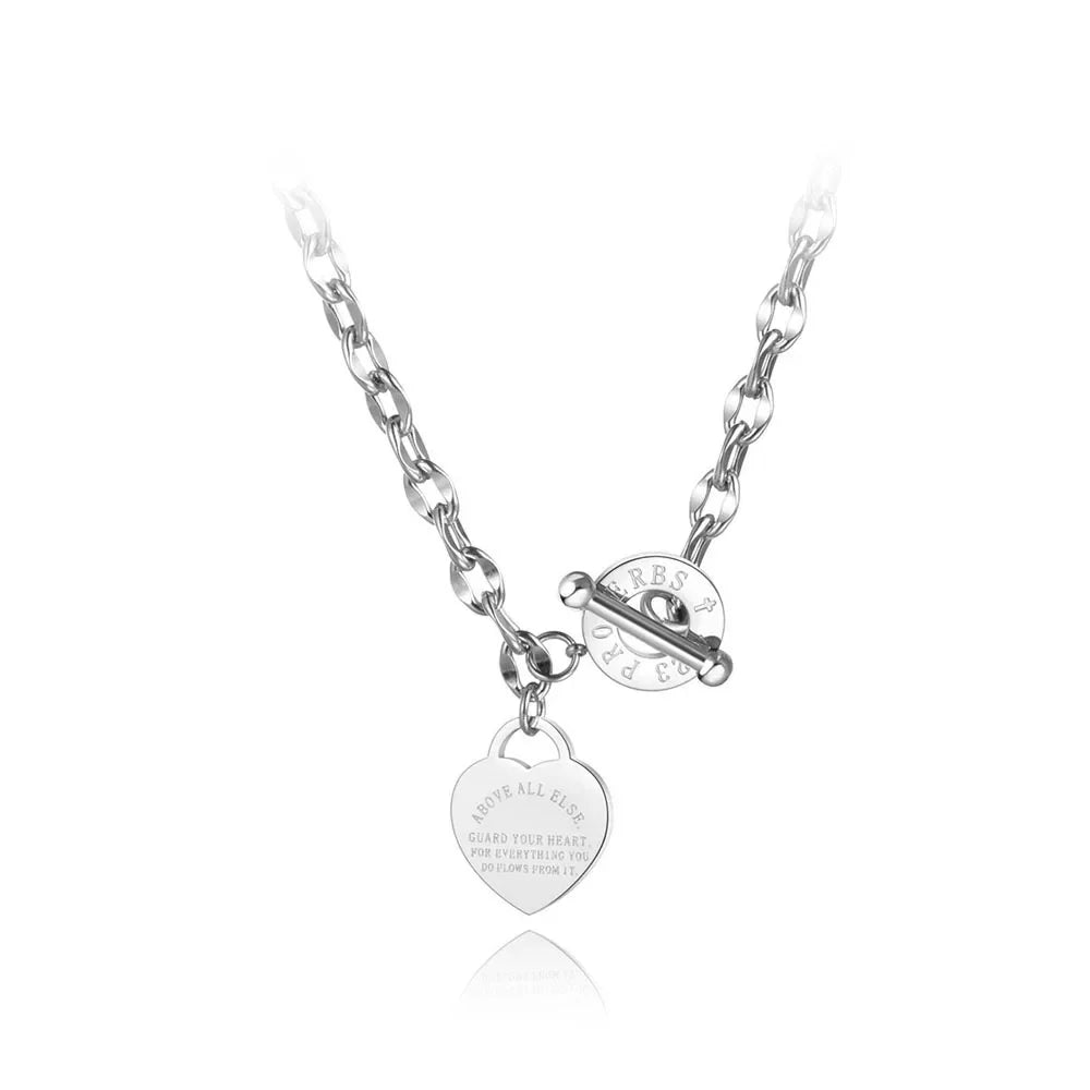 Y2K Scriptured Heart Charm Pendant Necklace